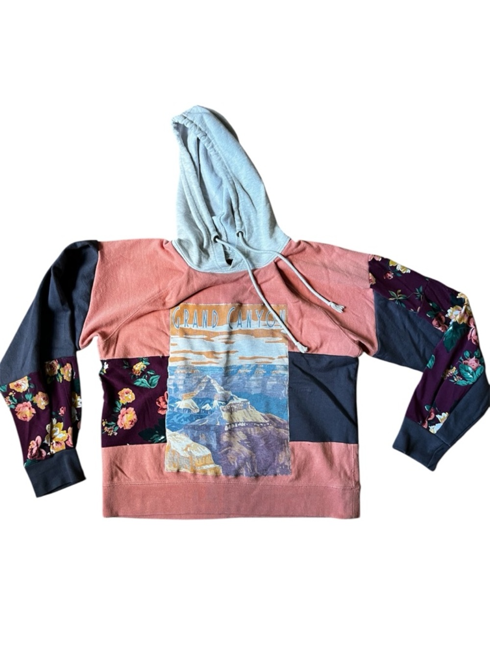 Patchwork Grand Canyon Hooded Sweatshirt - Pink, Navy, Floral